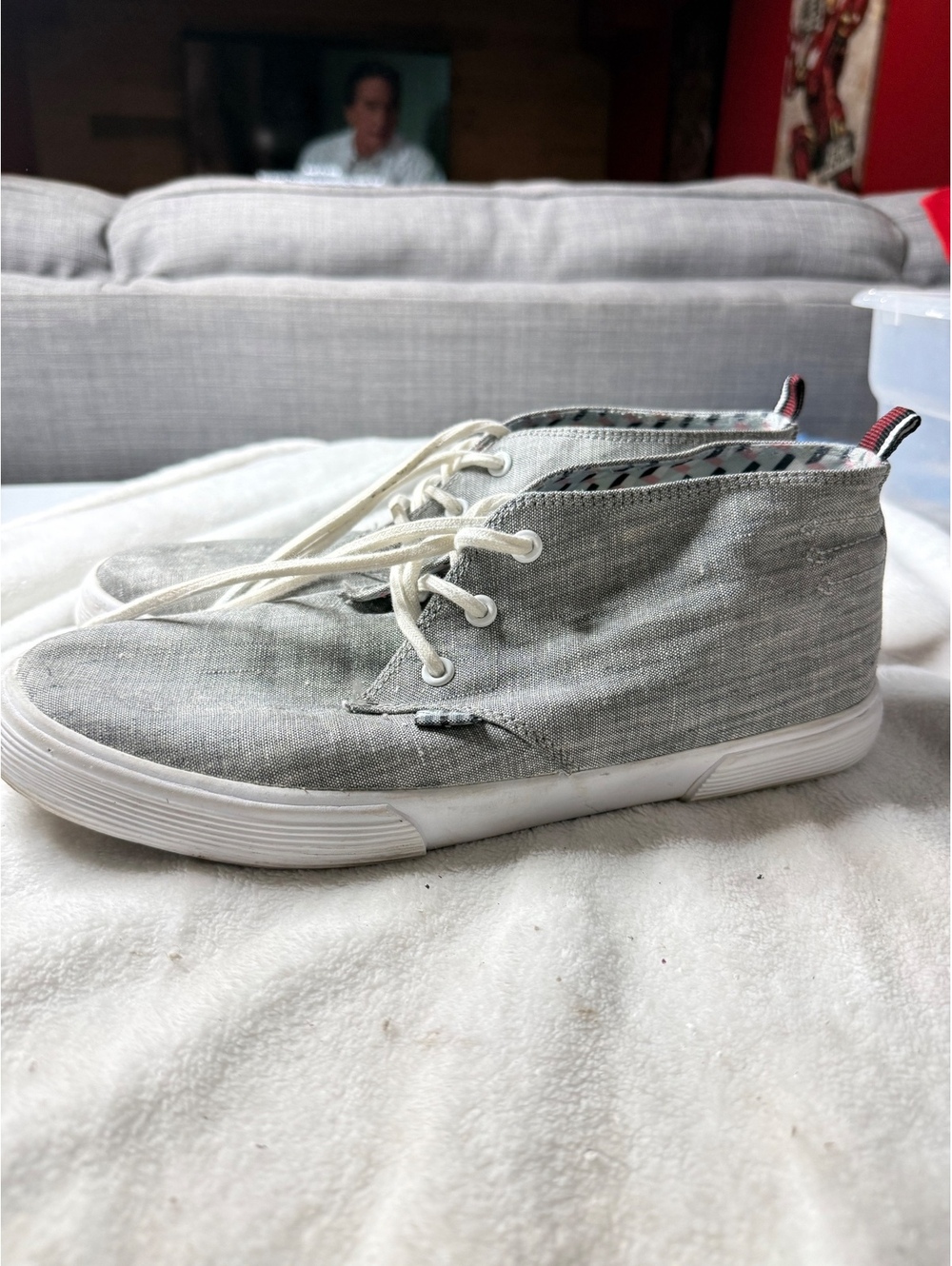 Ben Sherman Men's Gray Canvas High-Top Sneakers with White Soles and Patterned L